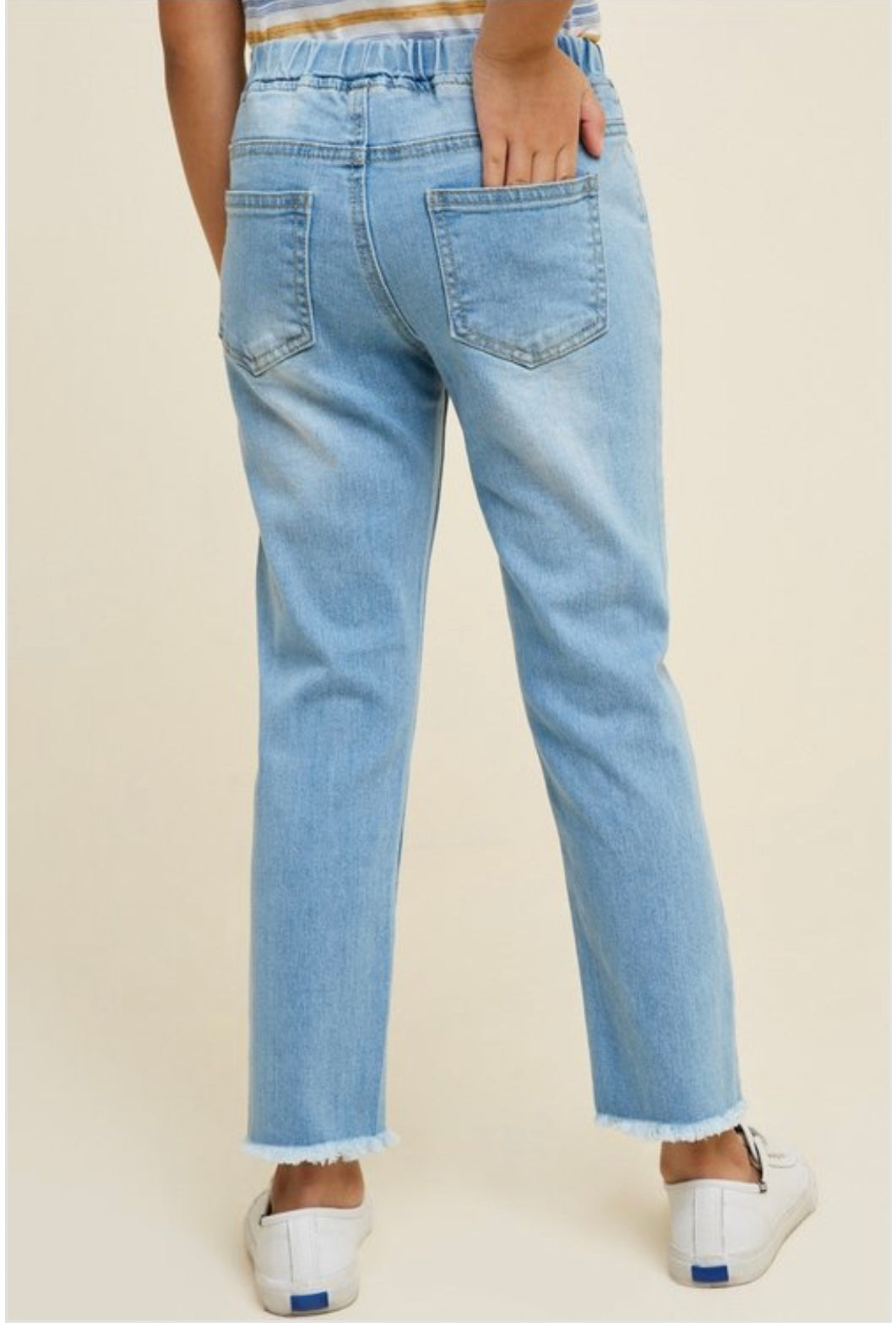 Girls Distressed Drawstring Denim Jeans