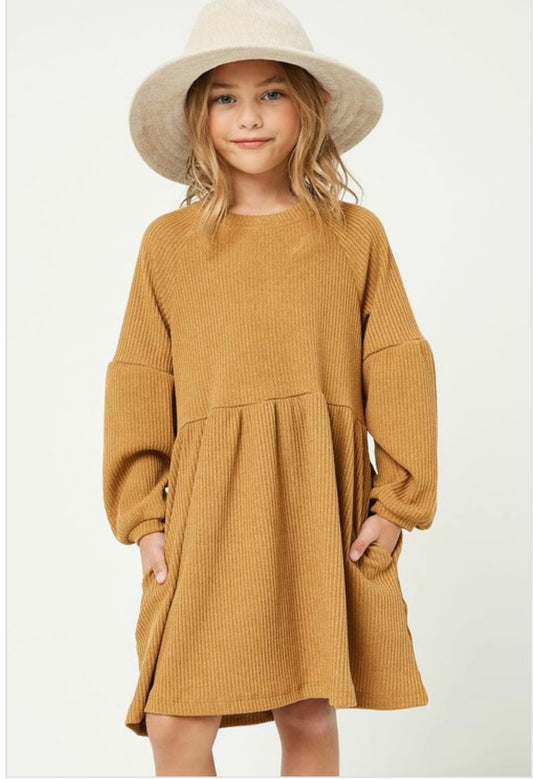 Ribbed Knit Raglan Mini Dress