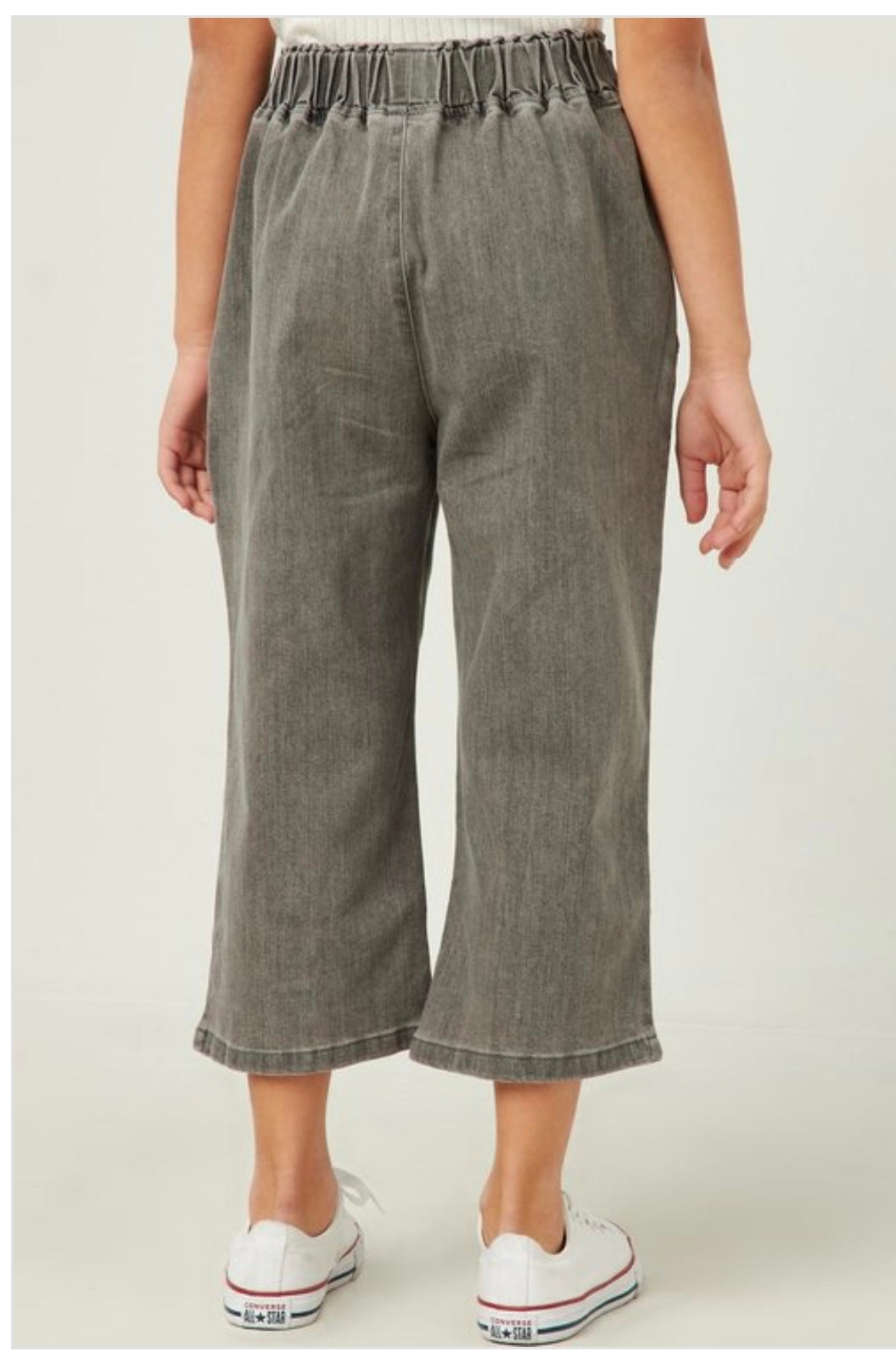 Button Detail Wide Leg Denim Pants