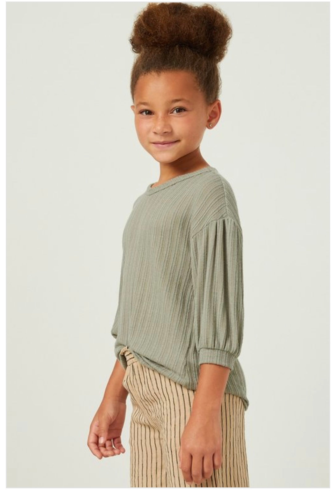 Girls Ribbed Knit V-Neck