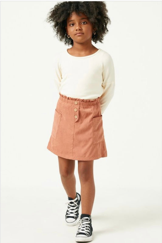 Girls Brushed Button Detail Patch Pocket Paper Bag Skirt