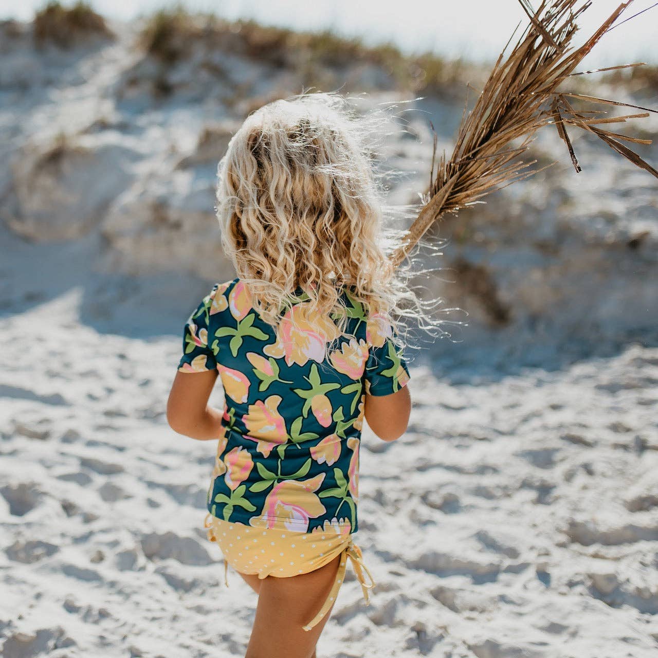 Mustard Floral Rash Guard Swimsuit